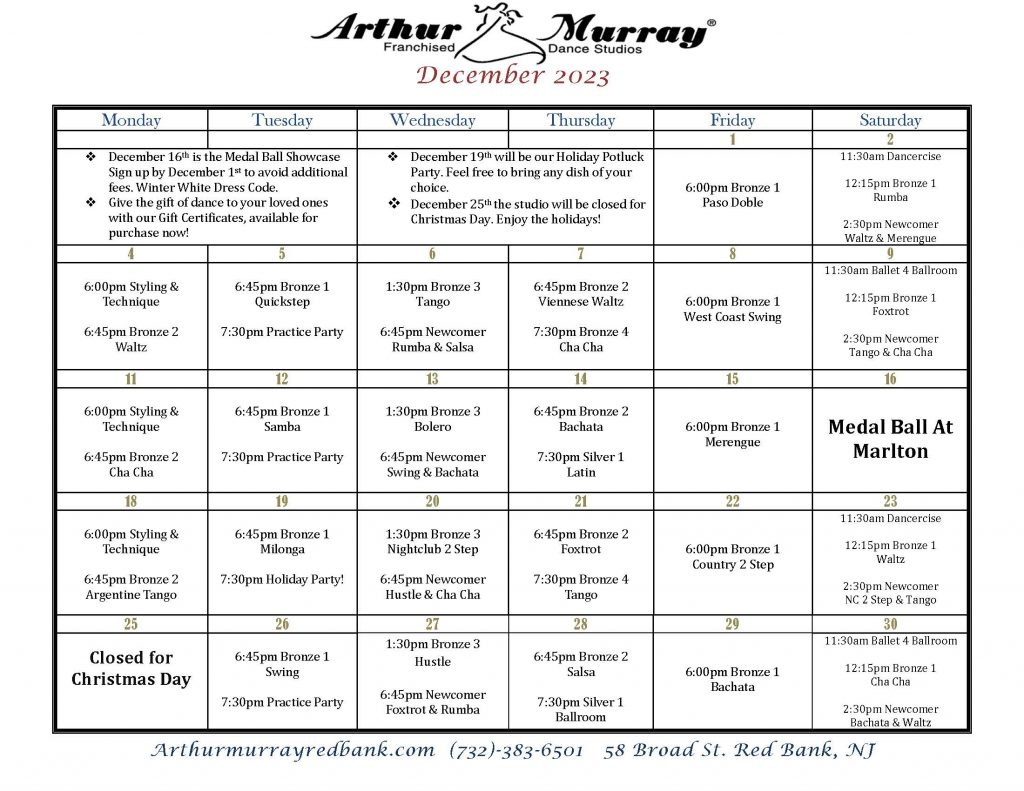 Calendar | Arthur Murray Dance Studio in Red Bank, NJ